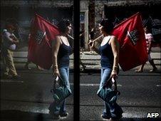 Workers march as they protest against government austerity measures during demonstration