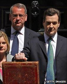 Finance Minister Mark Hoban (left) stands next the Chancellor, George Osborne, on budget day