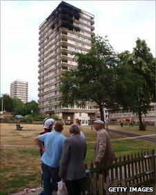 The fire-damaged block