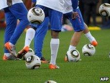 Netherlands footballers warm up at the World Cup