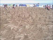 The sandcastle building record attempt on Sandbanks Beach