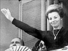 Isabel Peron waves to the crowds in 1974 in Buenos Aires