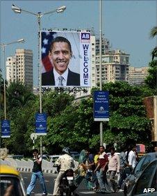 A billboard welcoming President Obama in Mumbai on November 4, 2010