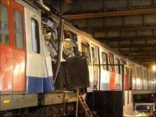 The devastated carriage at Aldgate