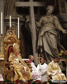 Pope Benedict XVI attends the Consistory ceremony in Saint Peter's Basilica at the Vatican