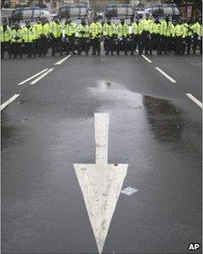 Police at a demonstration in London