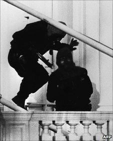 SAS soldiers about to enter the Iranian embassy in London to end the six-day siege in 1980.