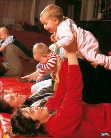 File photograph of women exercising with babies