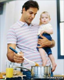 Generic picture of a father cooking with his child