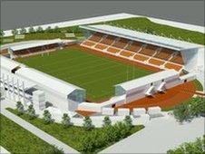 Artists impressions of the refurbished Copthall stadium