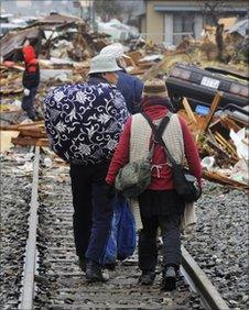 Walking along tracks in Miyagi