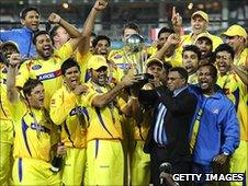 Chennai Super Kings celebrate winning the 2010 IPL title