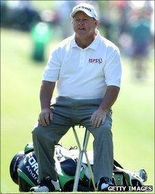 Ian Woosnam takes a rest during his first round at the 2011 Masters