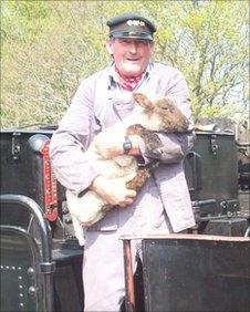 Train driver, Charlie, and "Lucky"