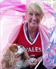 Anne Daley, from Cardiff, camping outside Westminster Abbey with her sister's dog, Camilla