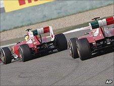 The Ferraris of Felipe Massa and Fernando Alonso during the Chinese Grand Prix