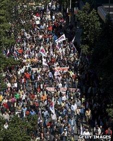 Protesters march through Athens. 11 May 2011