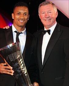 Nani and Sir Alex Ferguson at United annual awards ceremony