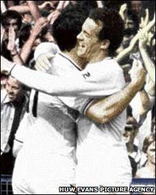 Bob Latchford and Alan Curtis celebrate