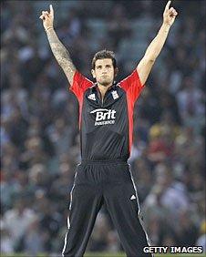 Jade Dernbach celebrates a wicket