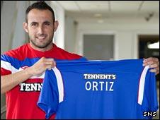 Juan Manuel Ortiz with his Rangers shirt