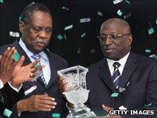 Caf president Issa Hayatou (left) and Jacques Anouma