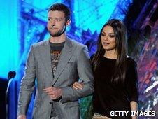 Mila Kunis alongside Friends With Benefits co-star Justin Timberlake