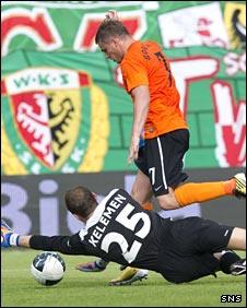 David Goodwillie is denied by goalkeeper Marian Keleman