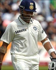 Sachin Tendulkar trudges off after his dismissal