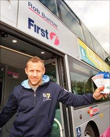 Rob Burrow with the bus named after him