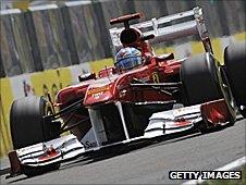 Fernando Alonso uses DRS on his Ferrari in Hungary