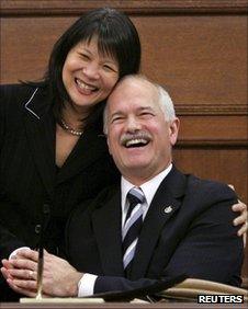 New Democratic Party leader Jack Layton (R) and his wife Olivia Chow in Ottawa in February 2006