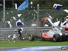 Lewis Hamilton crashes out of the Belgian Grand Prix