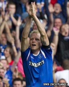 Steven Naismith celebrates scoring for Rangers against Celtic