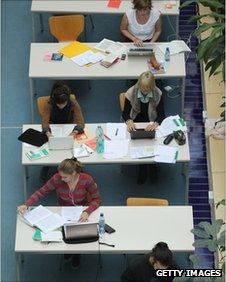 students in library