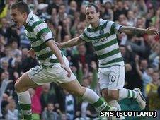 James Forrest celebrates scoring for Celtic against Inverness with Anthony Stokes