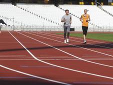 Lord Coe and Hannah England take a run on the new track