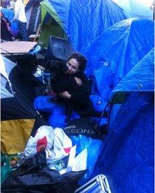 Occupy Wall Street protesters Mouse and her dog Ruckus