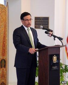 Pakistan's ambassador to the US Husain Haqqani, at the embassy in Washington (file photo March 2011)