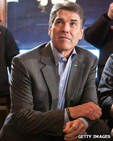 Republican presidential candidate and Texas Governor Rick Perry in Muscatine, Iowa, on 21 December 2011