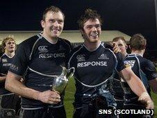 Captain Alistair Kellock and Tom Ryder celebrate Glasgow Warriors' victory