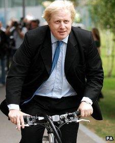 London mayor Boris Johnson on a bike