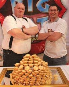 Mince pie eating contest winners Michael Doggrell and Lee Palmer