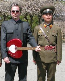 Morten Traavik (left) with North Korean friend