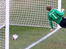 Germany goalkeeper Manuel Neuer watches Frank Lampard's shot go over the goal-line at the 2010 World Cup