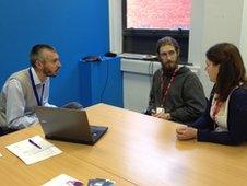 Ben and Samina with careers advisor Rob Hicks