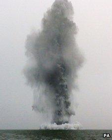 German mine explodes in the Thames Estuary