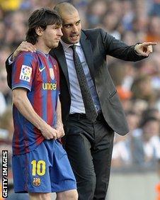 Pep Guardiola and Lionel Messi