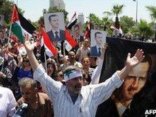 Pro-Assad rally in Damascus on 21 June