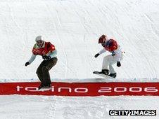 Tanja Frieden of Switzerland and Lindsey Jacobellis from the USA